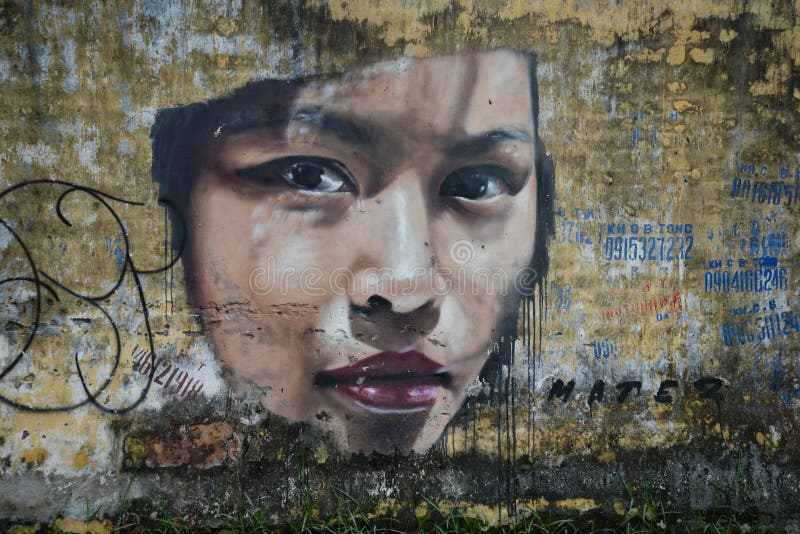 Arte mural en Hanoi, Vietnam Ciudad vieja fotografía de archivo Arte mural en Hanoi, Vietnam Ciudad vieja fotografía de archivo