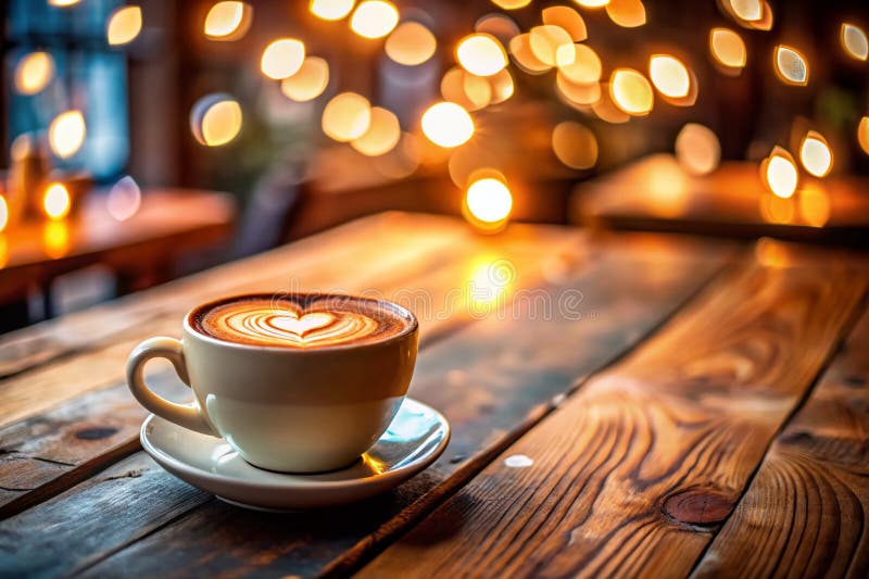 Caldo Latte Art in un Accogliente Caffè Rustico: Una Perfetta Fuga Mattutina illustrazione vettoriale