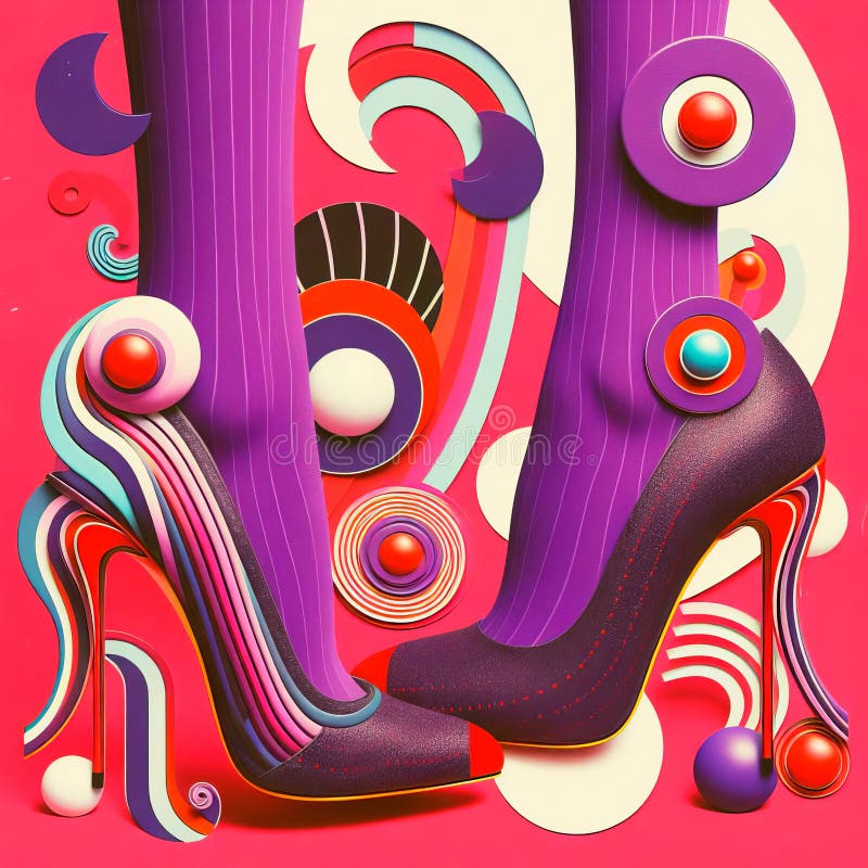 Arte a tacchi alti e sfumati con vibrate d'arte pop perfette per il moderno stile immagini stock libere da diritti