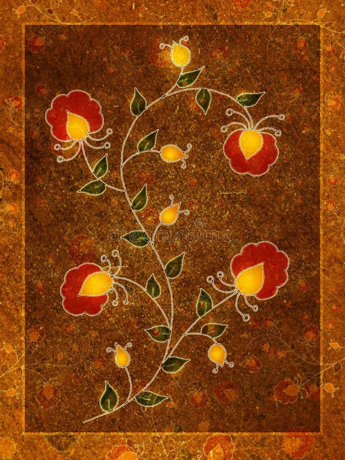 Arte vermelha das flores da flor do ouro ilustração royalty free Arte vermelha das flores da flor do ouro ilustração royalty free