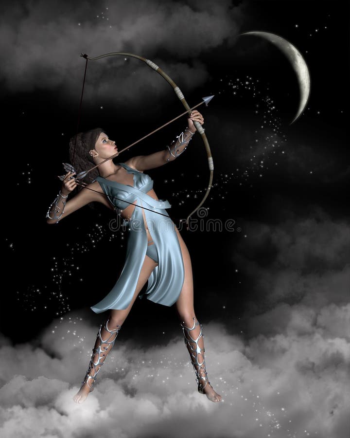 Artemis półksiężyc Diana huntress księżyc royalty ilustracja