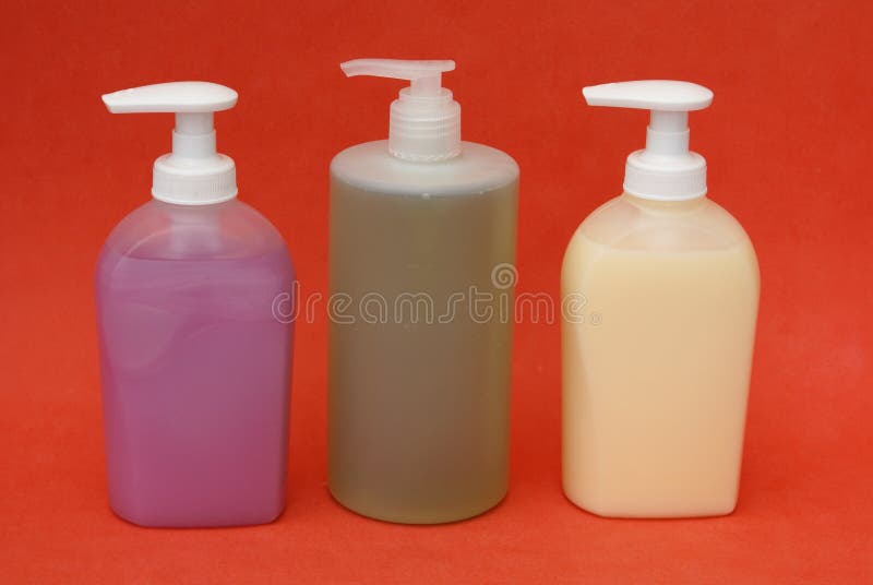 Plastic isolated bottles of liquid hand soap and body wash. Plastic isolated bottles of liquid hand soap and body wash