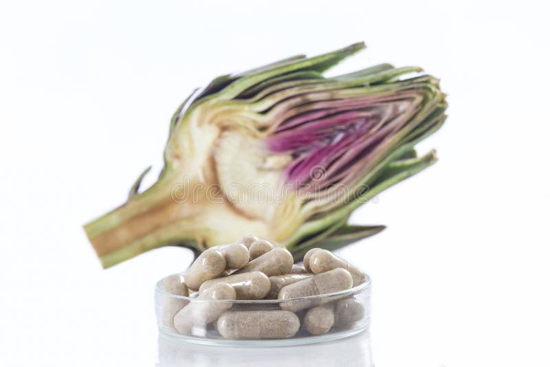 Artichoke Leaf Extract Capsules. Tablets, and Ampoules Stock Image