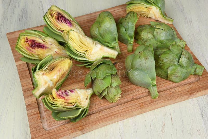 Artichoke Quarters stock photo. Image of board, overhead 84127232