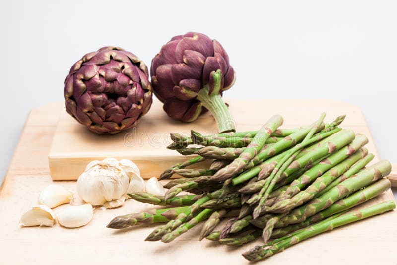 Artichokes, Asparagus Stems and Garlic Stock Photo Image of healthy