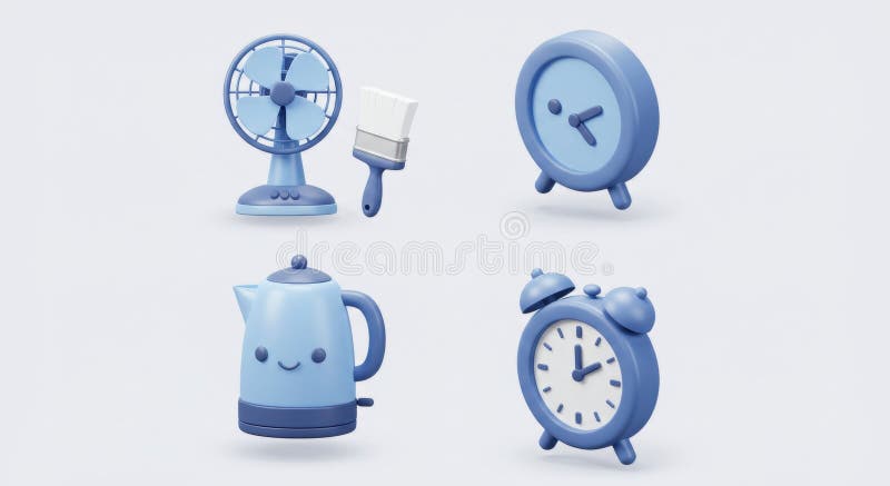 Objets ménagers bleus en 3D illustration de vecteur