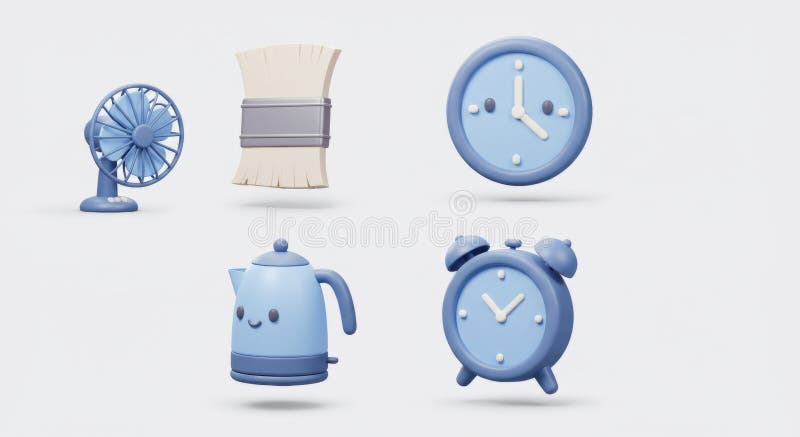 Objets ménagers bleus rendus en 3D illustration libre de droits