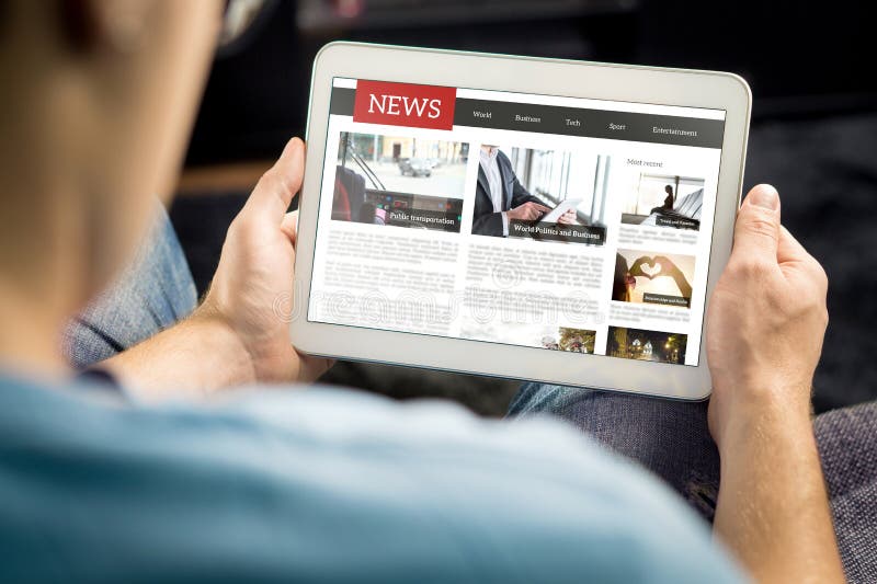 Articolo di notizie online sullo schermo della compressa Giornale o rivista elettronico Ultima stampa quotidiana e media Modello Articolo di notizie online sullo schermo della compressa Giornale o rivista elettronico Ultima stampa quotidiana e media Modello