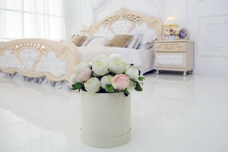 Artificial Bouquet of Flowers in a Box an Element of Decorating a