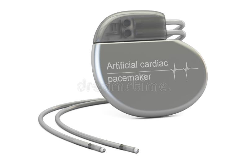 Artificial cardiac pacemaker, 3D rendering stock illustration Artificial cardiac pacemaker, 3D rendering stock illustration