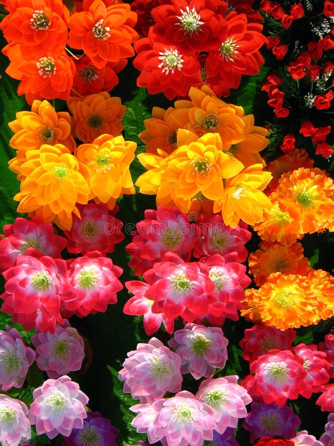 Artificial Flowers and Butterfly in Clay Pots Stock Photo Image of