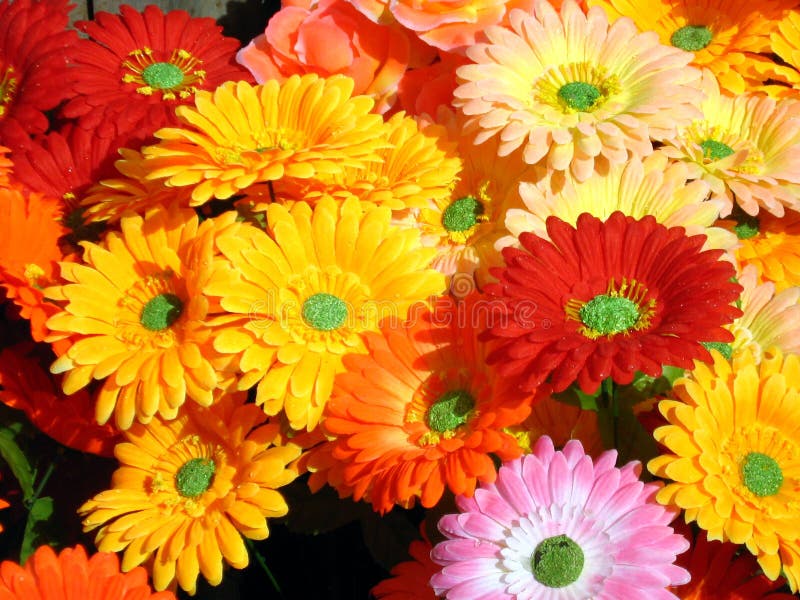 Artificial Flowers and Butterfly in Clay Pots Stock Photo Image of