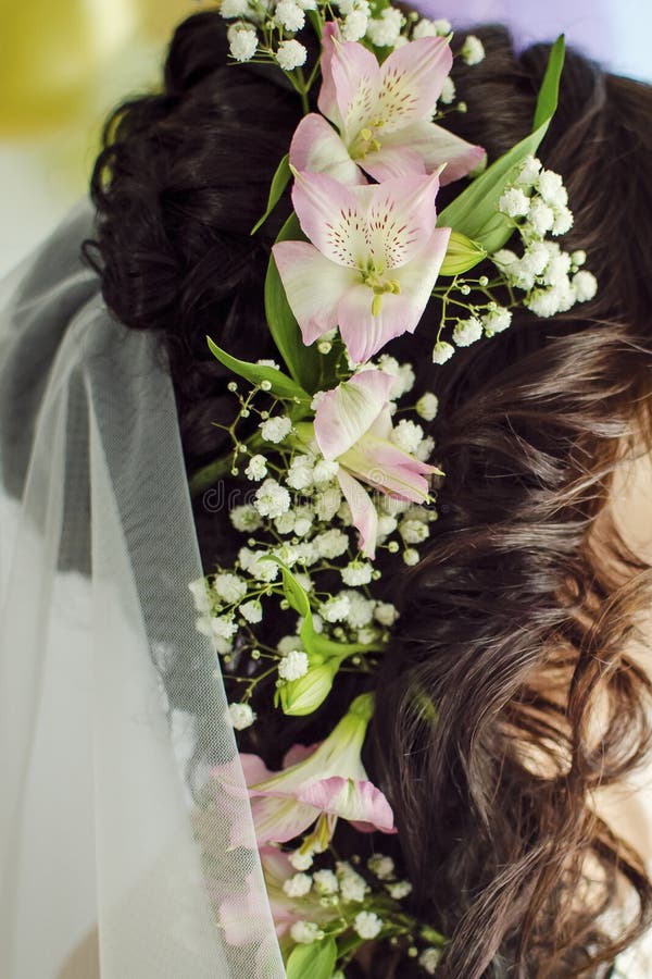 Artificial Flowers in the Hair. Wedding Hairstyle Stock Image - Image of gorgeous, beauty: 126686269 Artificial Flowers in the Hair. Wedding Hairstyle Stock Image - Image of gorgeous, beauty: 126686269