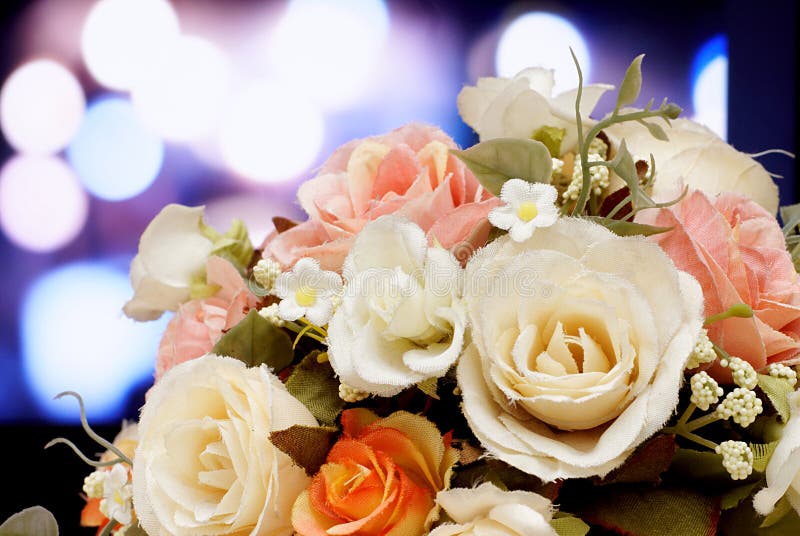 Artificial flowers on light blurred bokeh background. royalty free stock photography Artificial flowers on light blurred bokeh background. royalty free stock photography