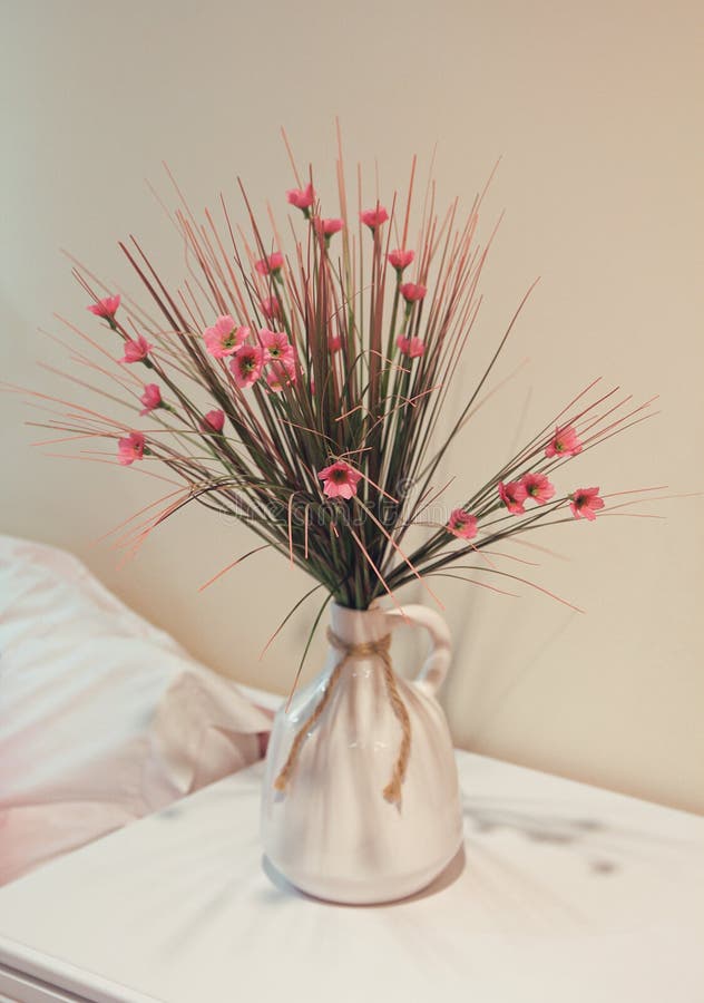 Artificial Flowers in a Vase on the Bedside Table Stock Image Image