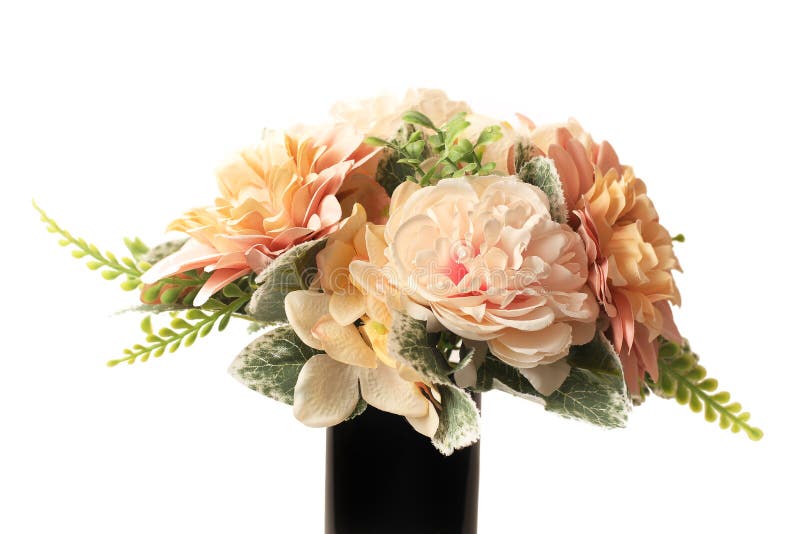 Artificial Flowers in a Vase on a White Background Stock Image Image