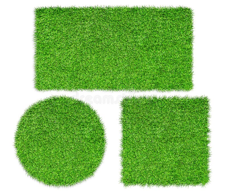 Top view of Green artificial grass in circle, square and rectangle shape. royalty free stock photography