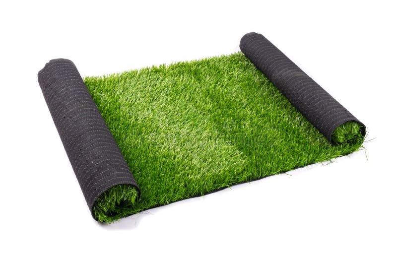 Carpet, Artificial Green Grass, Roll with Green Lawn Isolated on White