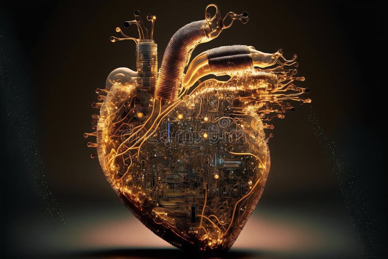 Artificial Human Heart Concept. Futuristic Heart. Generative AI. Stock Illustration