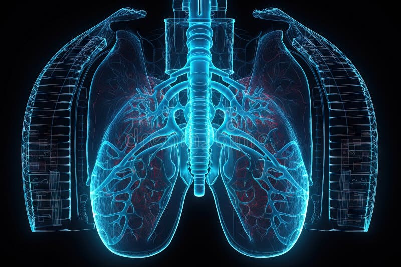 Artificial implant science concept with technological AI lungs on the circuit board. royalty free stock image