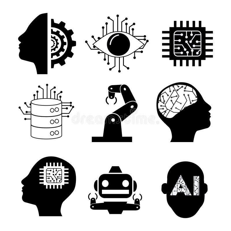 Artificial inteligence and robotic icon collection vector illustration