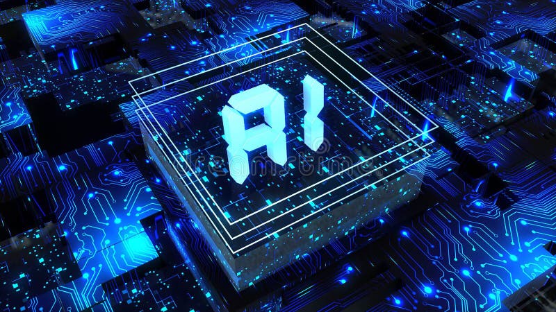 Artificial Intelligence, AI - abstract processor on printed circuit board, computer digital chip, technology conzept vector illustration