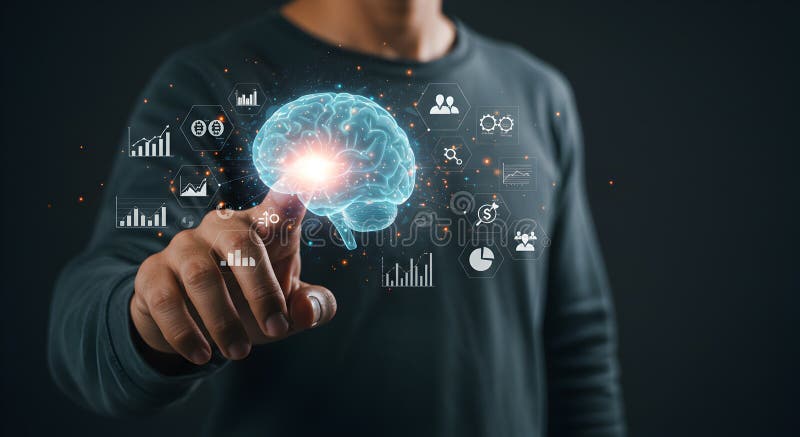 Artificial intelligence ai brain technology business data analysis and innovation concept image vector illustration