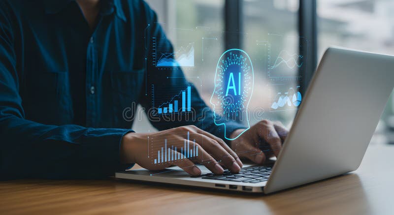Artificial intelligence ai data analysis on laptop computer for business and technology concept stock illustration