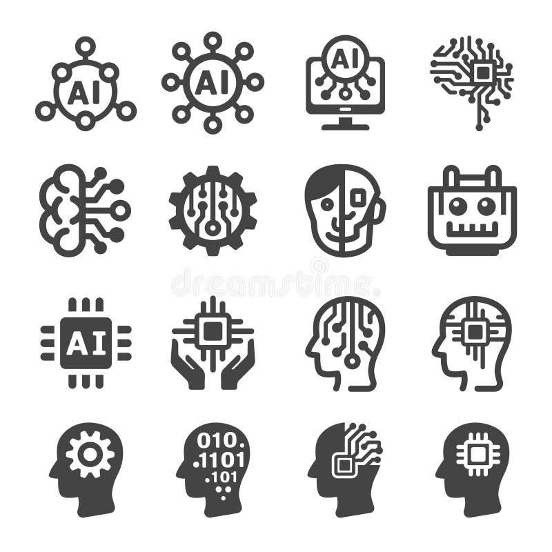 Artificial intelligence icon set vector illustration