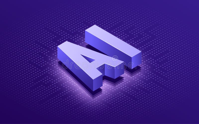 Artificial intelligence AI isometric typographic vector background stock illustration