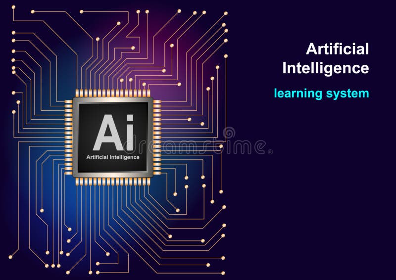 Artificial Intelligence AI landing system. Website template for deep learning concept stock illustration