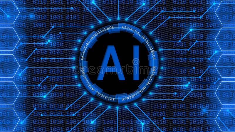 Artificial intelligence AI lettering - abstract background of 4-digit binary code - information technology concep royalty free illustration