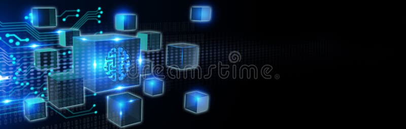Artificial intelligence AI, machine learning and modern computer technologies concepts. Business, Technology, Internet and stock illustration