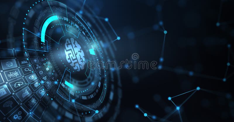 Artificial intelligence AI, machine learning and modern computer technologies concepts. Business, Technology, Internet and vector illustration