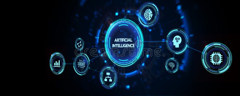Artificial intelligence AI, machine learning and modern computer technologies concepts. 3d illustration stock illustration