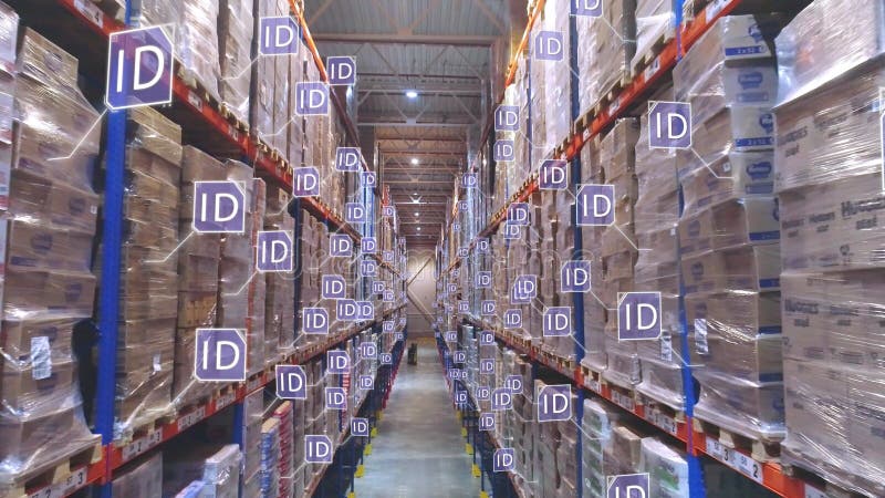 Modern warehouse concept. Large warehouse of a modern factory. Visualization of a modern warehouse. Artificial intelligence in a factory warehouse.