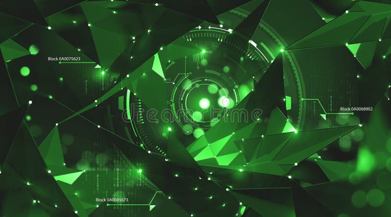 Artificial intelligence and blockchain concept. Global information flows. Hologram of the neural network vector illustration