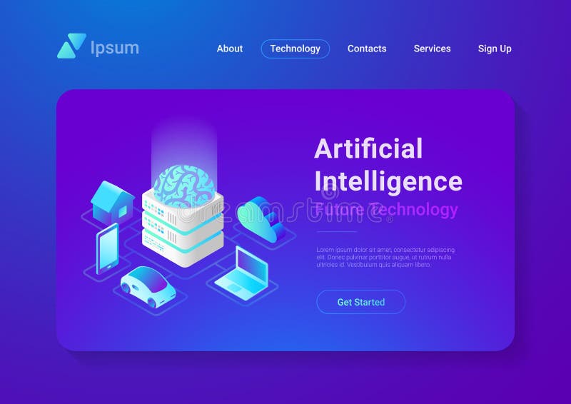 Artificial Intelligence Brain technology isometric vector illustration Artificial Intelligence Brain technology isometric vector illustration