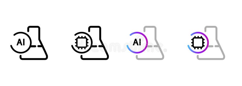 Artificial intelligence in chemistry icon laboratory beaker with chip and AI pharmaceutical research science lab automation vector illustration
