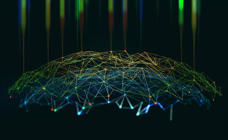Artificial Intelligence. Computer mind. Futuristic Data center stock illustration