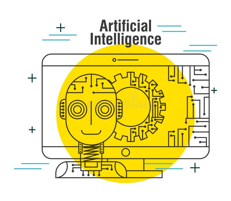 Artificial intelligence computer robot gear network stock illustration