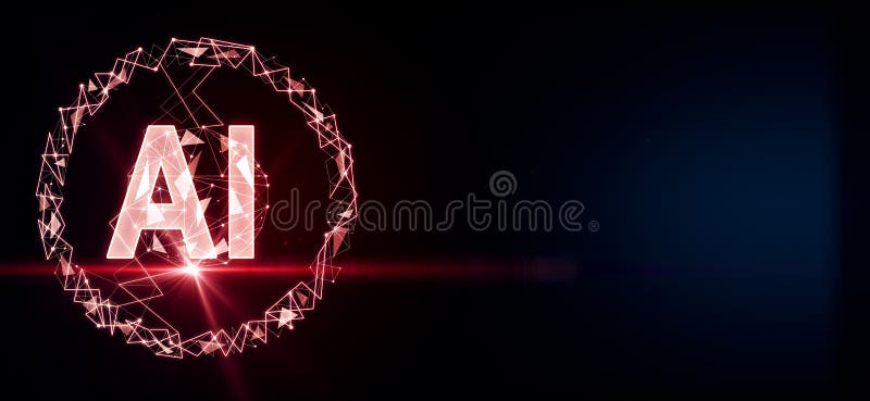 Artificial intelligence concept with big AI letters and red flash at dark background stock illustration Artificial intelligence concept with big AI letters and red flash at dark background stock illustration