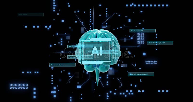 Concept de inteligență artificială cu creier digital și elemente de vizualizare a datelor royalty free stock images