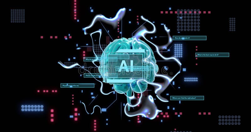 Concept de inteligență artificială cu creier digital și elemente de vizualizare a datelor royalty free stock images