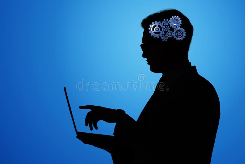 The artificial intelligence concept with man and laptop stock photos The artificial intelligence concept with man and laptop stock photos