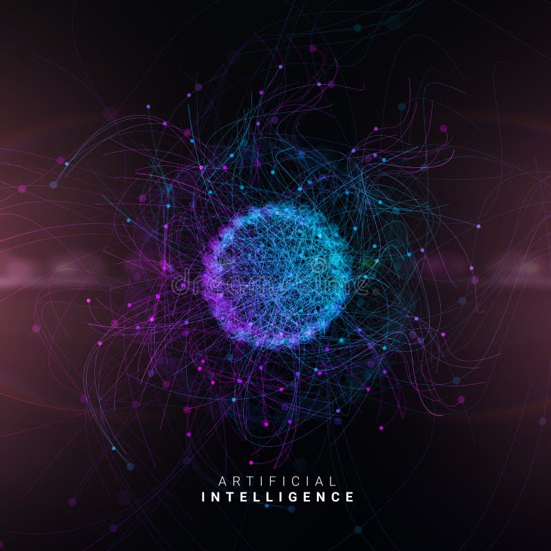 Artificial Intelligence Conceptual Background With Neural Connection Lines Sphere, Creative Futuristic Illustration royalty free illustration