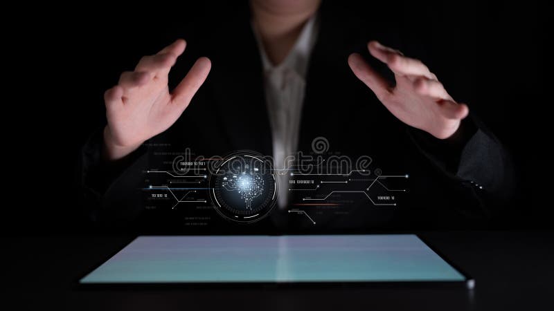 AI artificial intelligence with digital brain and connected data circuit. AI core processes data, AI core drives intelligence, enables connection, and AI core powers smart digital systems. Latch. Code assistant stock images, royalty-free photos and pictures