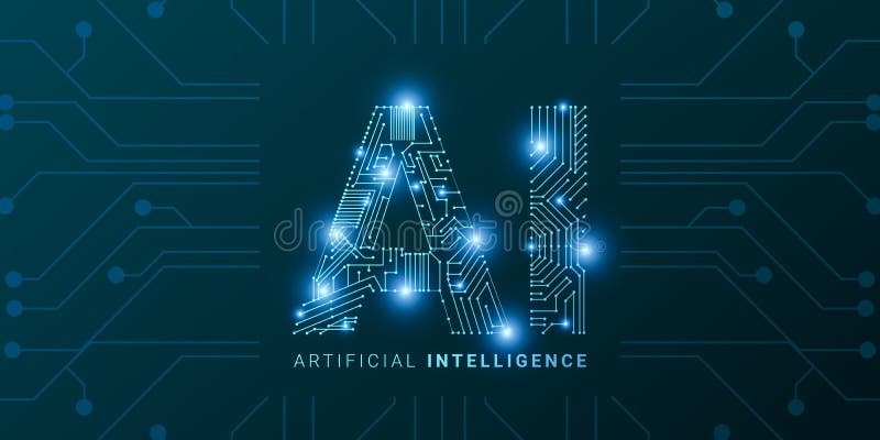 Artificial Intelligence Creative Illustration With Lettering AI In Circuit Style, Futuristic Design vector illustration