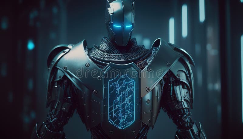 Artificial intelligence defending digital world, securing data from cyber threats stock illustration