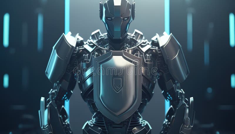 Artificial intelligence defending digital world, securing data from cyber threats vector illustration